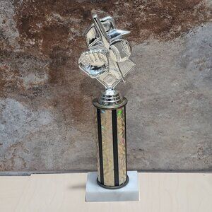 Vintage Baseball Trophy Hat Mitt Ball Bat Sports Award White Marble